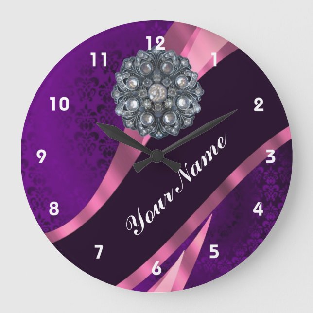Reloj Redondo Grande Damasco y cristal púrpuras (Anverso)