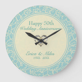 Reloj Redondo Grande Damascos Florales Pastel Azul Y Crema