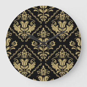 Reloj Redondo Grande Damask Black Gold: Ornamento clásico.