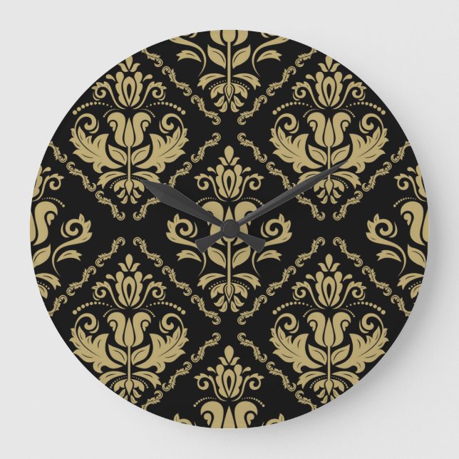 Reloj Redondo Grande Damask Black Gold: Ornamento clásico. (Anverso)