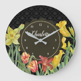 Reloj Redondo Grande Dámpara de las flores de primavera del Naranja ama