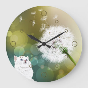 Reloj Redondo Grande Dandelion y Cat Wall Clock