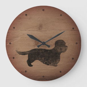 Reloj Redondo Grande Dandie Dinmont Terrier Silhouette estilo rústico