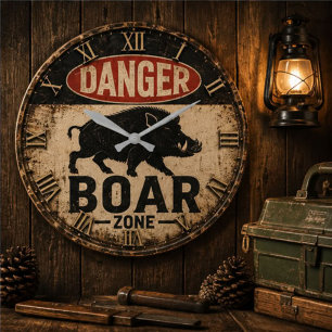 Reloj Redondo Grande Danger Boar Zone Funny Wild Boar Hunter Gift