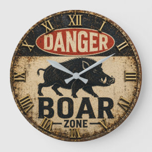 Reloj Redondo Grande Danger Boar Zone Funny Wild Boar Hunter Gift