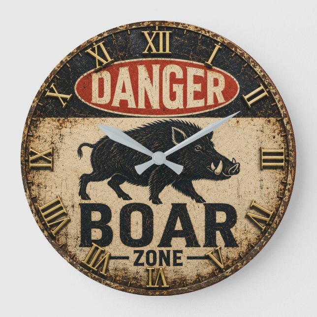 Reloj Redondo Grande Danger Boar Zone Funny Wild Boar Hunter Gift (Anverso)