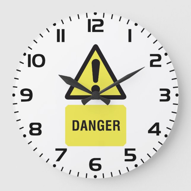 Reloj Redondo Grande Danger Warning Sign Yellow Triangle Exclamation (Anverso)