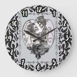 Reloj Redondo Grande Danza de bodas de pareja de amor esqueleto
