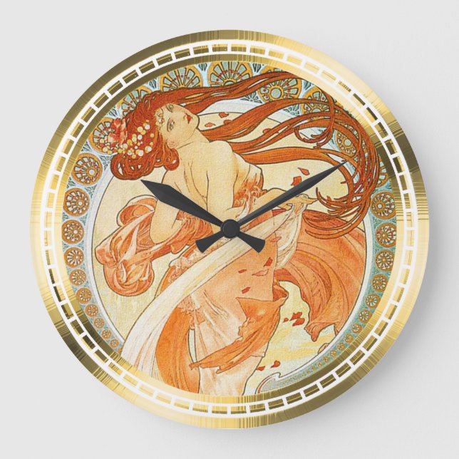 Reloj Redondo Grande Danza - diseño de Nouveau del arte por Mucha (Anverso)