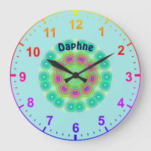 Reloj Redondo Grande DAPHNE Personalizado~Círculos Kaleidoscopio Fracta