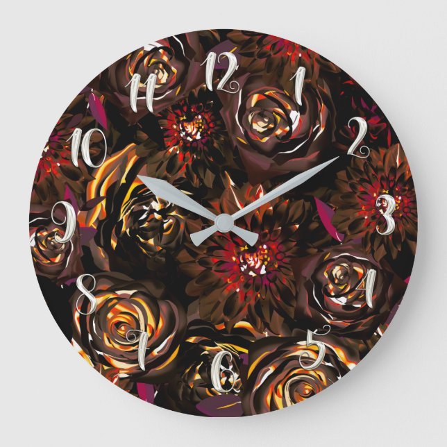 Reloj Redondo Grande Dark Garden otoño Flores brillantes caen (Anverso)