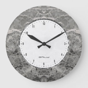 Reloj Redondo Grande Dark Gray Marble Stone Print