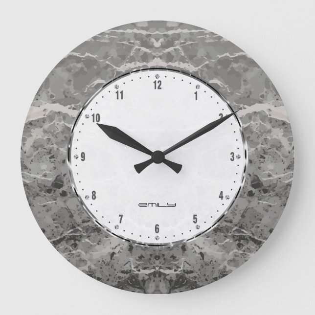 Reloj Redondo Grande Dark Gray Marble Stone Print (Anverso)
