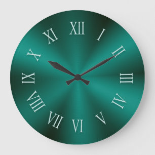 Reloj Redondo Grande Dark Green Metallic Clock with Roman Numbers