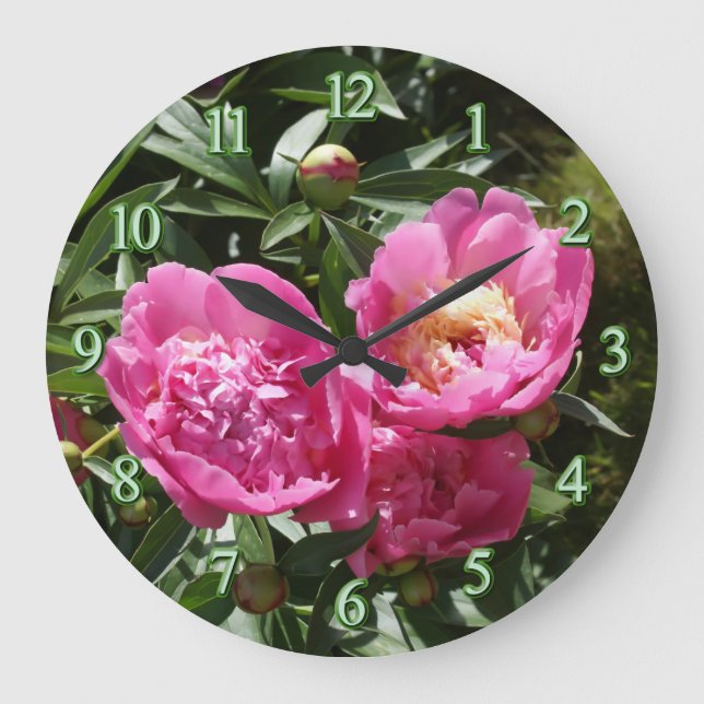 Reloj Redondo Grande Dark pink peonies (Anverso)