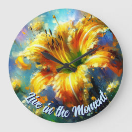 Reloj Redondo Grande Daylily Daylilies Flower Yellow Teal Personalized