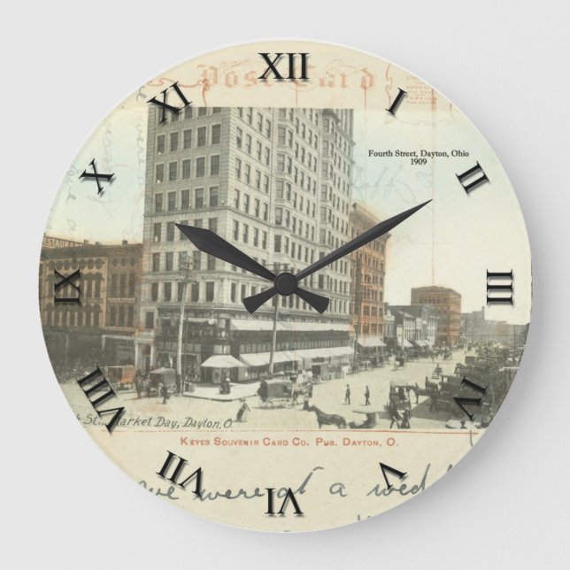 Reloj Redondo Grande Dayton Ohio Post Card Clock - Fourth St 1909 (Anverso)