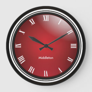 Reloj Redondo Grande De color rojo oscuro, negro y blanco con los