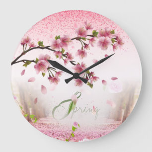 Reloj Redondo Grande de primavera con rosas y flores