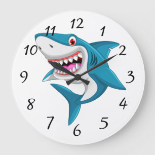 Reloj redondo grande de tiburón animado