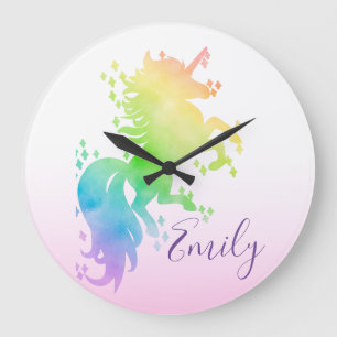 Reloj Redondo Grande 🦄 de unicornio de arcoiris