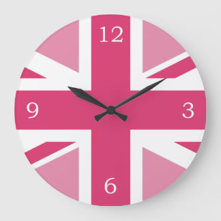 Reloj Redondo Grande ~ de Union Jack en rosas femeninos