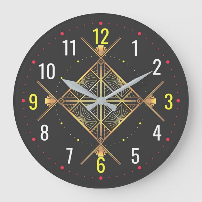 Reloj Redondo Grande Deco de arte negro y dorado - Visiones modernas ge (Anverso)