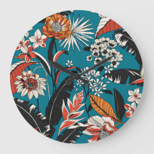 Reloj Redondo Grande Deco floral artístico: patrón de infiltración sin