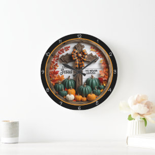 Reloj Redondo Grande Decoración Cristiana de Otoño Jesús Nunca Abandona