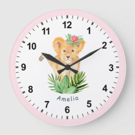 Reloj Redondo Grande Decoración de Chica salvaje de Lion Cub Divertido 