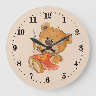 Reloj Redondo Grande Decoración de coser de oso
