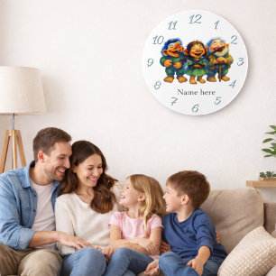 Reloj Redondo Grande Decoración de familia de trol caprichosa con nombr