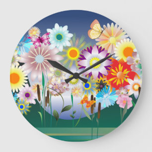 Reloj Redondo Grande Decoración de flores 14 cerraduras de pared y opci