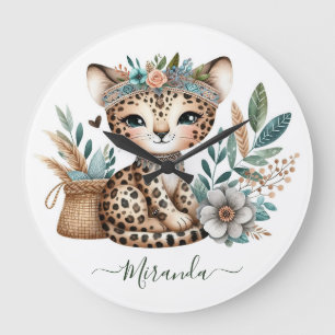 Reloj Redondo Grande Decoración de guardería boho safari selva salvaje