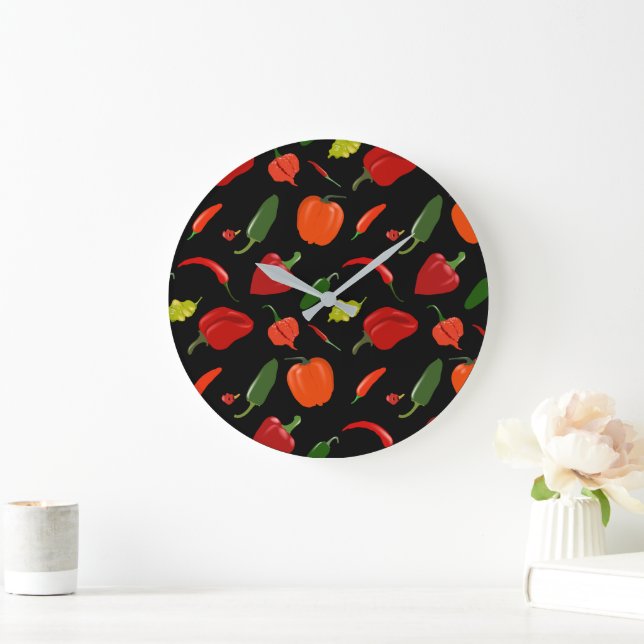 Reloj Redondo Grande Decoración de Hogar con Pimienta Chili Fiery (Hogar)