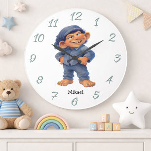 Reloj Redondo Grande Decoración de pared de trol caprichoso para niños 