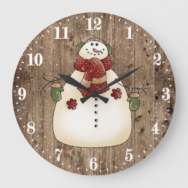 Reloj Redondo Grande Decoración de vacaciones de invierno en el campo (Anverso)