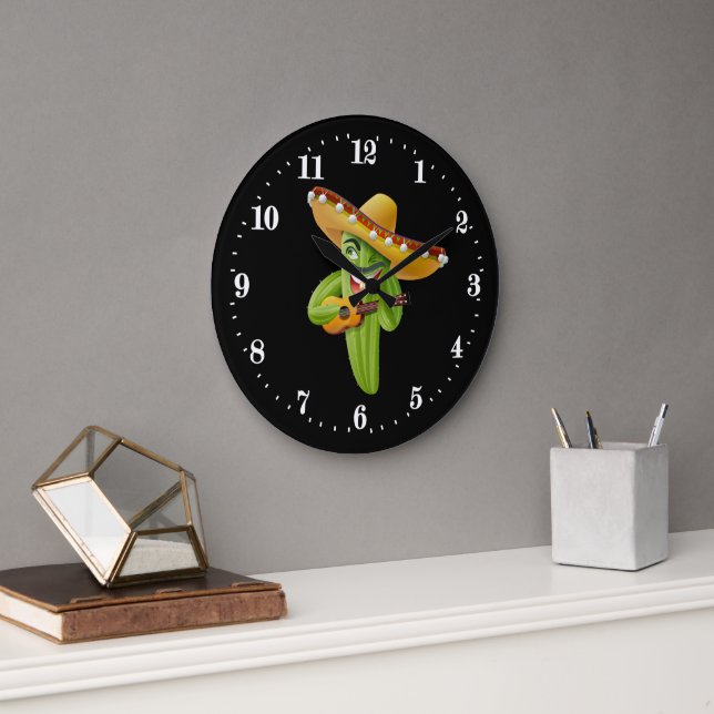 Reloj Redondo Grande Decoración divertida de cactus mexicanos (Oficina)