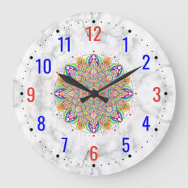 Reloj Redondo Grande Decoración Moderna con Efecto de Mármol Blanco - I