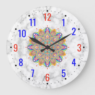 Reloj Redondo Grande Decoración Moderna con Efecto de Mármol Blanco - I