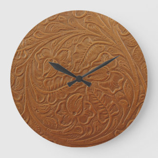 Reloj Redondo Grande Decoración occidental de vaquero floral, cuero mar
