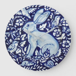 Reloj Redondo Grande Dedham Cobalt Blue & White Rabbit Placa Clock Bird