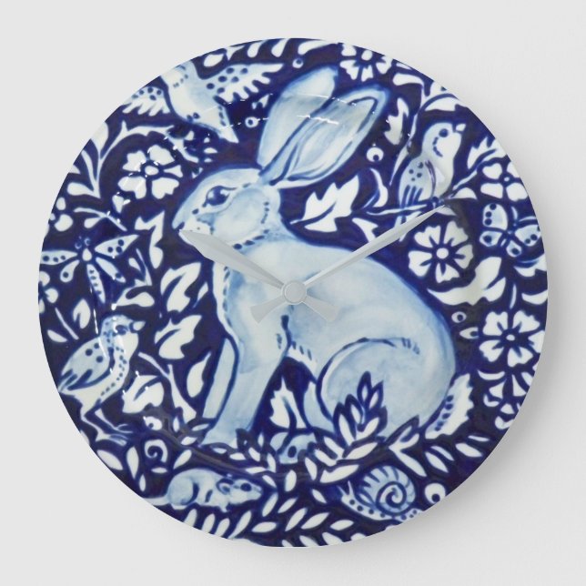 Reloj Redondo Grande Dedham Cobalt Blue & White Rabbit Placa Clock Bird (Anverso)