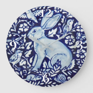 Reloj Redondo Grande Dedham Cobalt Blue & White Rabbit Plate Clock Bird