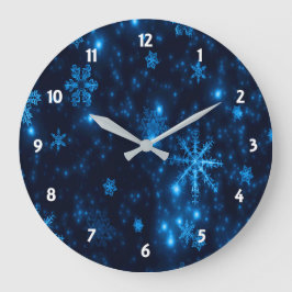 Reloj Redondo Grande Deep Blue & Bright Snflakes Round Wall Clock