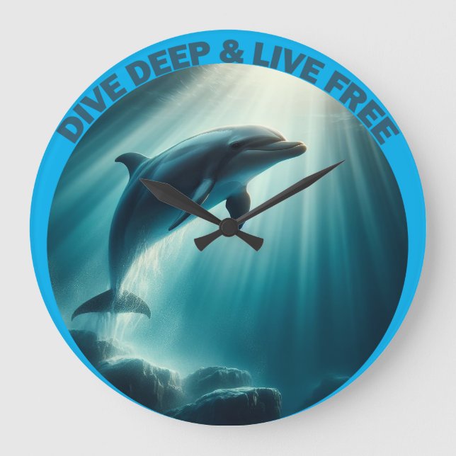 Reloj Redondo Grande Deep Live Free Dolphin (Anverso)