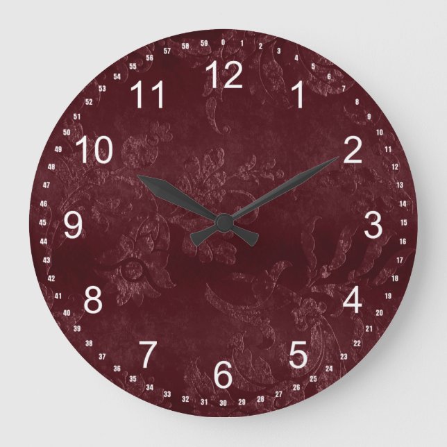 Reloj Redondo Grande Deep Red Burgundy Floral Christmas (Anverso)