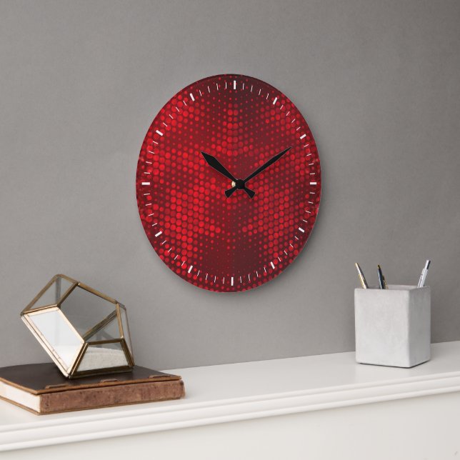 Reloj Redondo Grande Deep Red Faux Purpurinas Luces (Oficina)