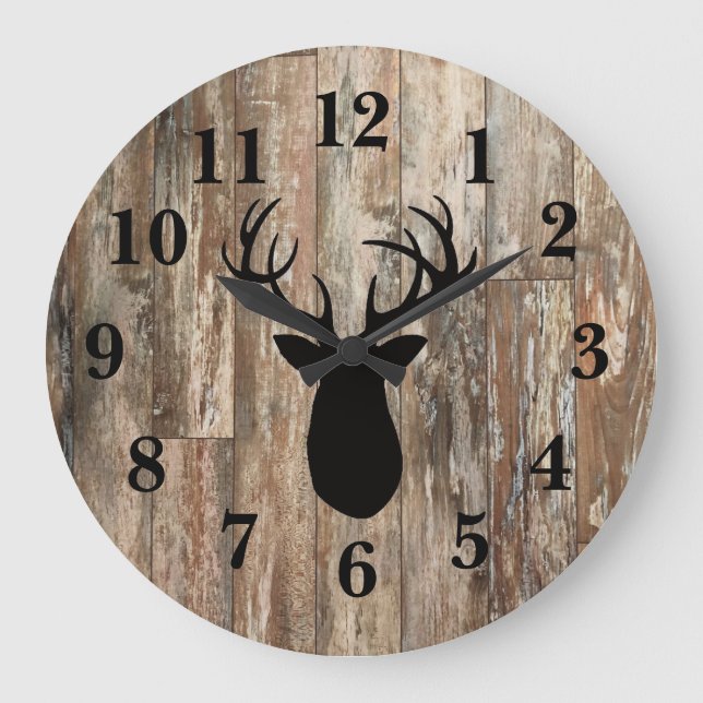 Reloj Redondo Grande Deer Antler Rústica Decoración De Madera (Anverso)