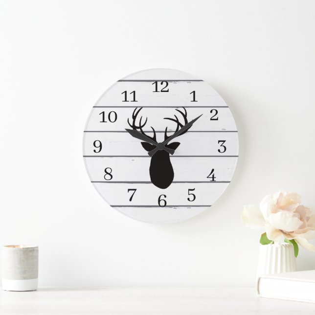 Reloj Redondo Grande Deer Antler Rústico De Madera Decoración Gran Relo (Hogar)